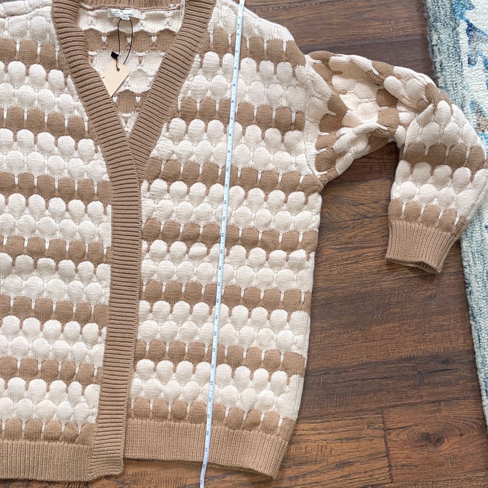 Chunky Knit Open Front Cardigan Sweater - Brown and Cream - Picture 4 of 11